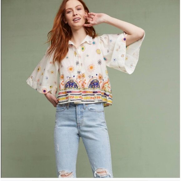 Anthropologie Maeve Eliot Popover Colorful Blouse Top. Size XS - Picture 1 of 7